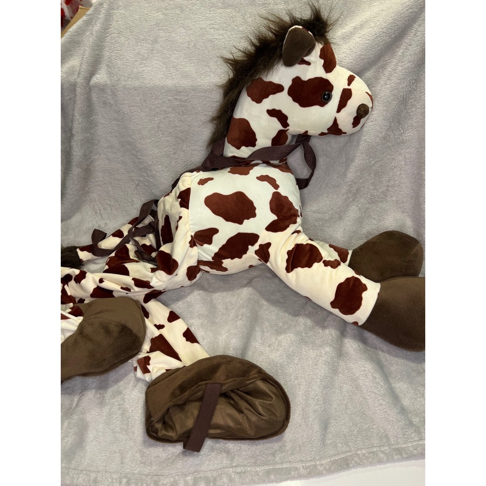 Unbranded Horse Costume Cow Print Plush Ride On Adjustable Brown White